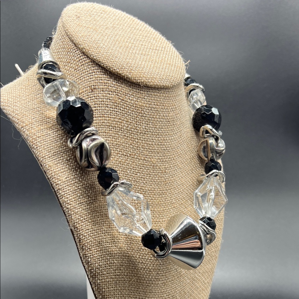 Black & Clear Geometric Statement Necklace | Silv… - image 2
